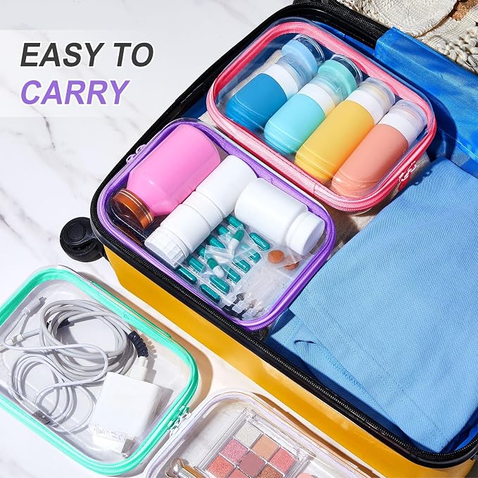 Sanwuta 6 Pcs Clear Hard Zipper Case Plastic Zipper Pouches Transparent Makeup Bag Pencil Case Pouches Toiletry Diaper Bag for Travel Toy Storage Organizer Bins(Colorful,7.09 x 5.12 x 2 Inch) - Image 6