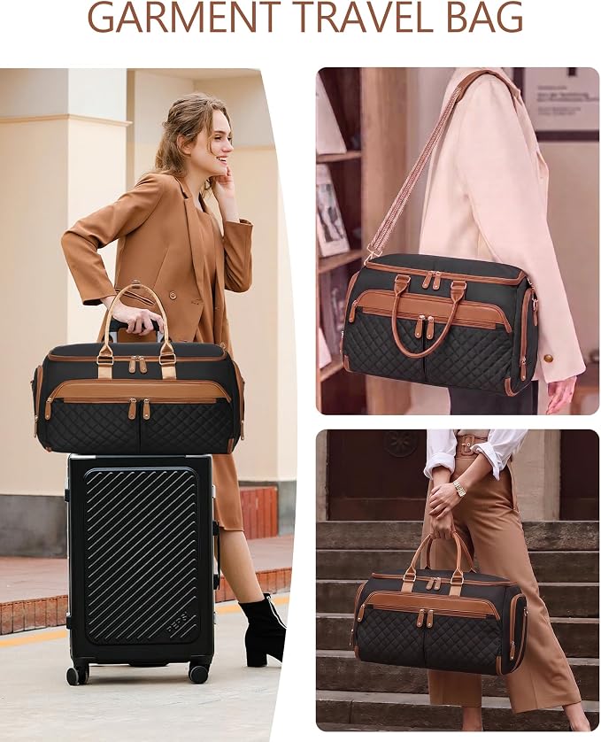 BAVERGE Convertible Garment Bag for Travel with Shoe Compartment, 2-in-1 Carry On Duffle for Hanging Clothes, Foldable Weekender Overnight Bag with Toiletry Bag - Image 6