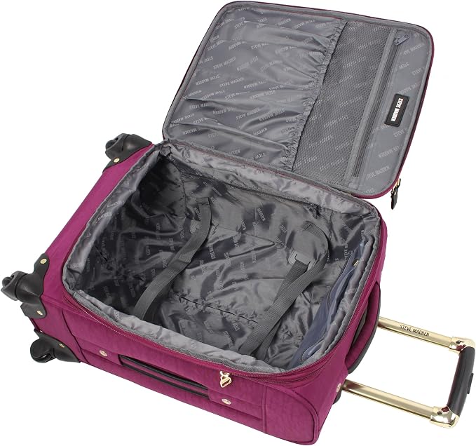 Steve Madden Designer Luggage Collection - 3 Piece Softside Expandable Lightweight Spinner Suitcase Set - Travel Set Includes an Under Seat Bag, 20-Inch Carry on and 28-Inch Checked Suitcase, - Image 4