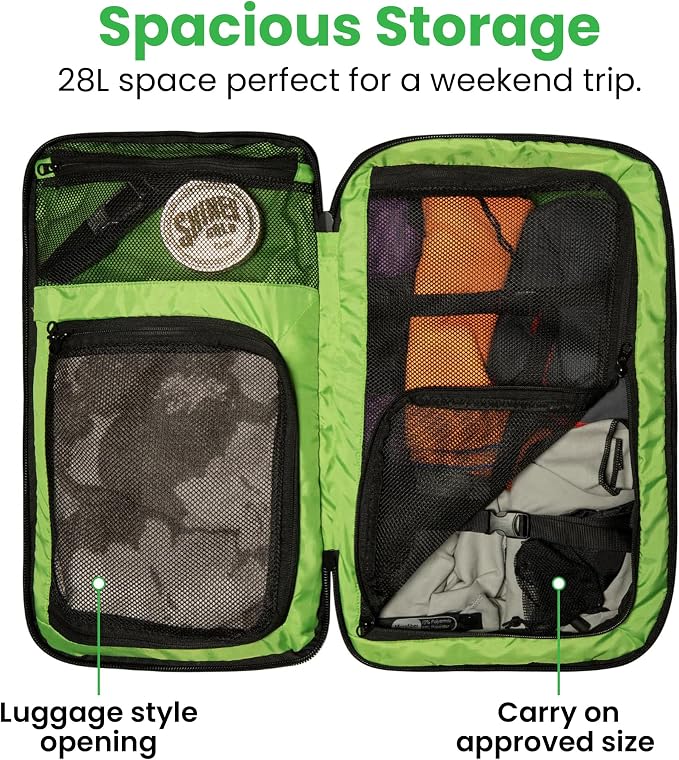 COR Surf Carry On Travel Backpack Bundle | Island Hopper Travel Backpack with Toiletry Bag and Compression Packing Cube Set (28L 2.0, Black with Green Zipper) - Image 7