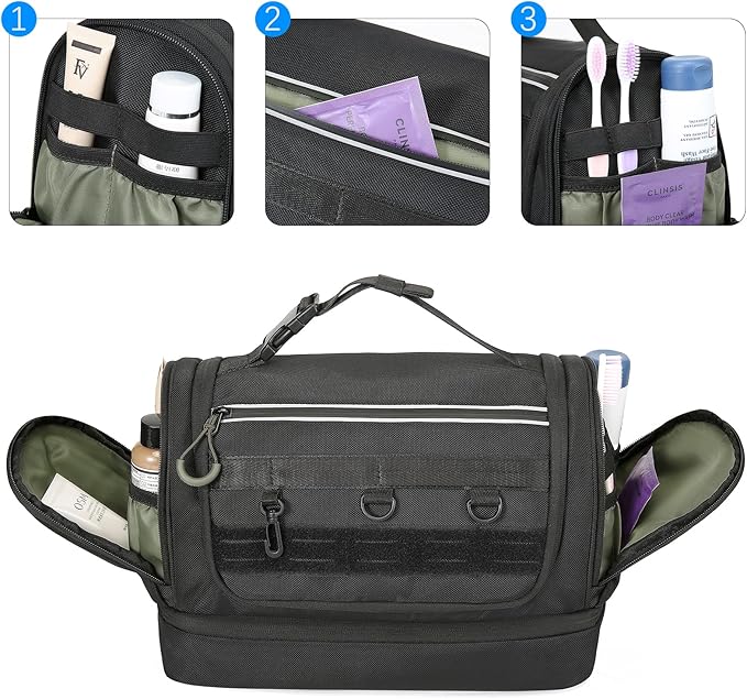 TANGCORLE Toiletry Bag for Men, Handing Travel Toiletry Organizer Protable Water Ressistant Bathroom Shaving Bags for Toiletry Accessories, Travel Essentials, Black(Empty Bag) - Image 4