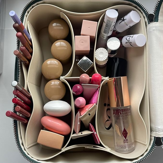 ETOILE - Vanity Case Beige - Stylish Travel Makeup Bag Organizer with Dividers - Image 2