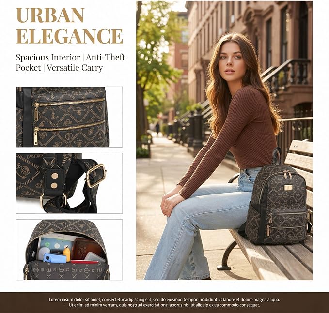 Women Fashion Backpack Purse Multi Pockets Anti-Theft Rucksack Travel Shoulder Bag Handbag - Image 3