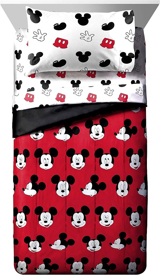 Disney Mickey Mouse Twin Comforter Set 4 Piece Kids Cartoon Bedding, Red | Bed in a Bag, Comforter Sheets Pillowcase, Official Product, Soft Microfiber, Machine Washable, Easy Care, Kids Gift - Image 2