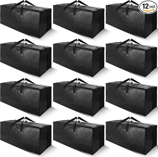 Cosy Family 12 Pack Heavy Duty Moving Bags with Backpack Straps - Strong Handles & Zippers, Storage Totes For Space Saving, Fold Flat, Alternative to Moving Box (X-Large-Set of 12, Black) by Cosy+Family