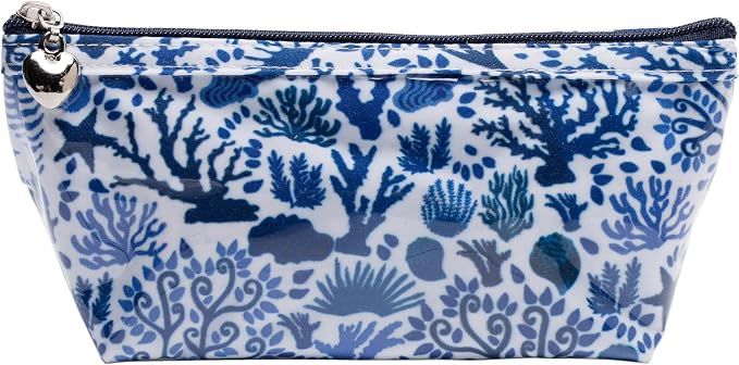 Jacaranda Living Extra Small Cosmetic Bag - Water-Resistant, PVC-Lined - Blue Seashells by JacarandaLiving