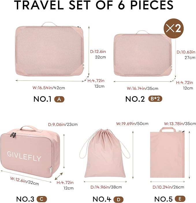 GIVLEFLY Compression Packing Cubes for Travel, 6-Piece Lightweight Luggage Organizer Bags, Space Saving Suitcase Packing Set for Women - Image 5