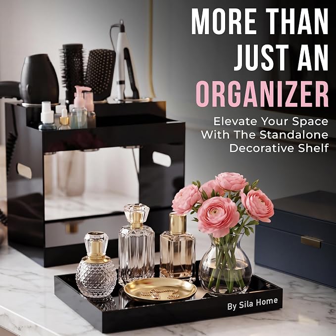 Hair Tool Organizer Countertop Extra Wide Bay | Bathroom & Hot Tools Organizer For Hair | Hairdryer Holder For Bathroom Vanity | Hot Tools Storage for Curling Iron Straightener, 3 Stainless Cups Black - Image 5