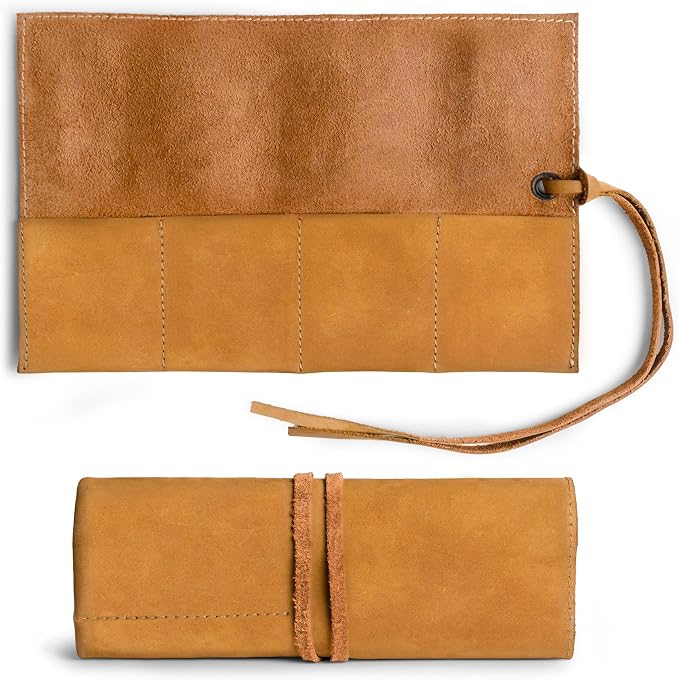 Hide & Drink, Leather Watch Roll Organizer Handmade from Full Grain Leather, Holds Up to 4 Watches, Easy Carry On Watchlover Storage (Old Tobacco) - Image 2