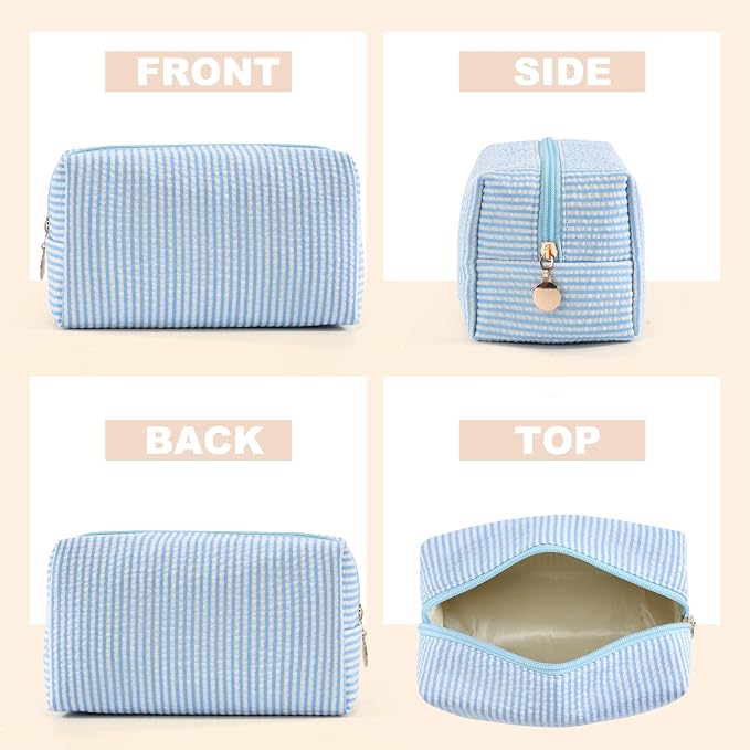 6PCS Makeup Bag Travel Toiletry Bag for Women, Small Cosmetic Bags Cute Blue Stripe Aesthetic Organizer Makeup Pouch for Purse Emergency Bag Pencil Case Accessory Bag - Image 3