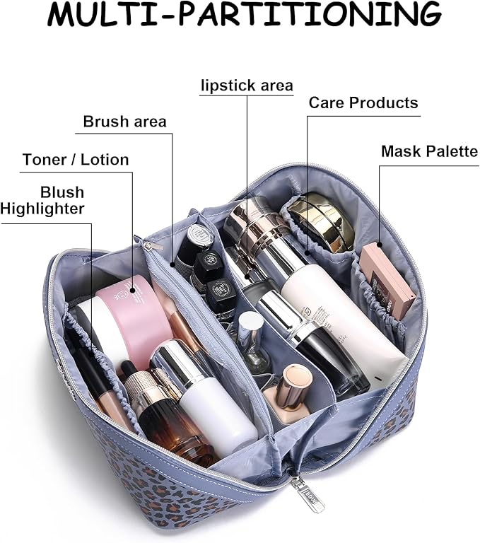 BOYATU Travel Makeup Bags Cosmetic Organizer Bag: 3 Pcs Set Large Capacity Make up Bag with Compartments - Waterproof Leather Toiletry Bags with Handle for Women (B-Light Blue) - Image 5