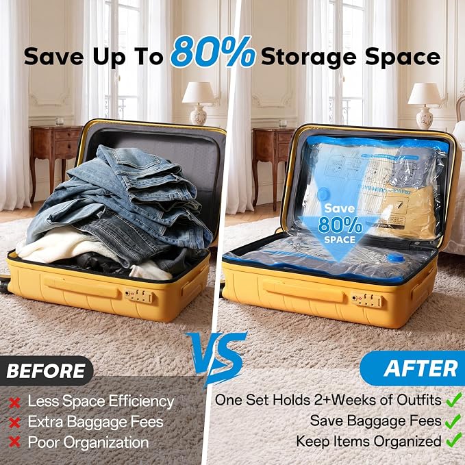 9 Pack Vacuum Storage Bags for Travel with Rechargeable Cordless Pump, Space Saver Bags for Clothes, Compression Packing Bags for Luggage and Suitcase, Blue - Image 6