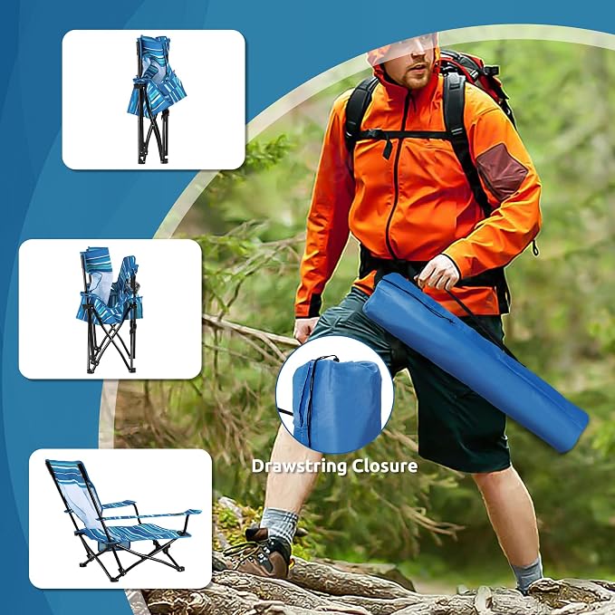 HaSteeL Folding Beach Chair Set of 2, Foldable Striped Camping Chairs for Outside, Low Beach Chair Portable for Adults Fishing, Picnic, Outdoor BBQ, Travel, Sports, Cup Holder & Storage Bag - Image 6