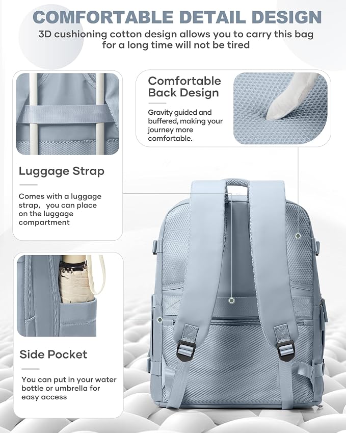coowoz Travel Backpack Carry On for Women Man Gym Backpacks with Laptop Compartment Mochila de Viaje Teacher Personal Item Backpack Airplane Accessories Must Haves Grey Blue 20L - Image 5