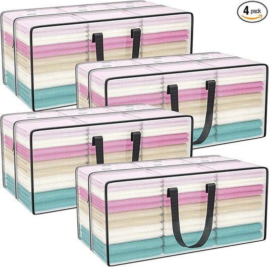 Heavy Duty Extra Large Clear Moving Bags with Strong Zipper Handles | 4 Pack Clothes Storage Bags Totes Space Saving Moving Boxes Bins Packing Bags for College Dorm Compatible with Ikea Frakta by ACNUSIK