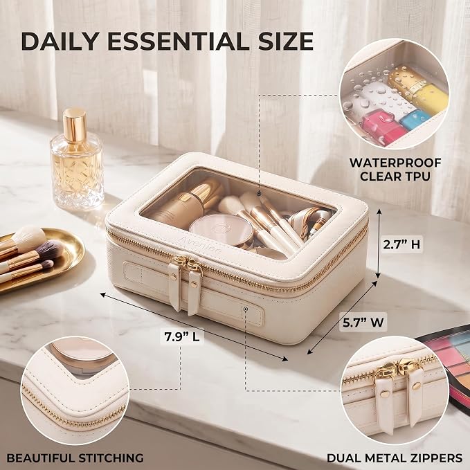 Aveniee Clear Makeup Bag Organizer, Travel Toiletry Bag Cosmetic Case for Women, Make Up Skincare Pouch Car Organizer Bag with Zippers for Essentials,White,Medium Classic - Image 2
