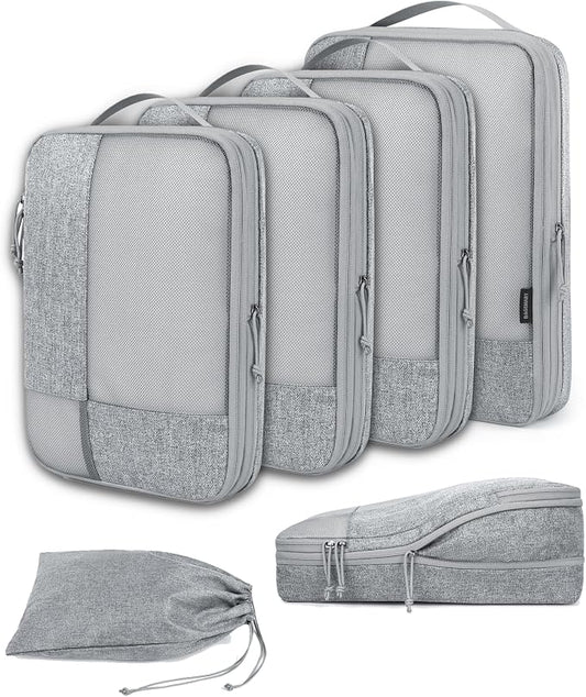 BAGSMART Compression Packing Cubes for Travel, Durable Travel Cubes for Carry-On Suitcase, 6 Set Cuise Ship Travel Essentials (1L+3M+1S+Shoe Bag), Grey | Fits 20/24/28in Carry-On Suitcases, Compressible Bags Streamline Cruise Travel Essentials, Sturdy ... by BAGSMART