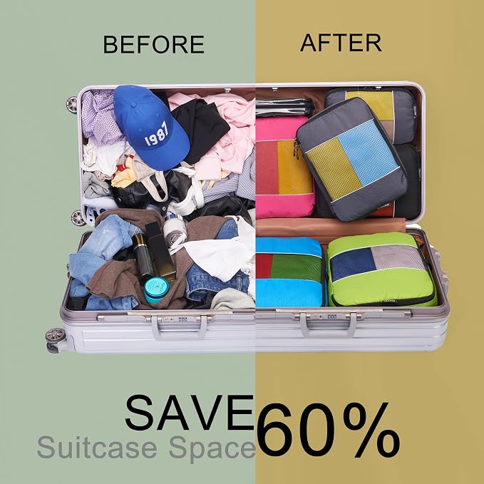 Qiyuer 7 Set Packing Cubes for Suitcase, Travel Luggage Organizer Bags Set, 1 Large 2 Medium 2 Small 1 Slim 1 Toiletry Bags Black - Image 4