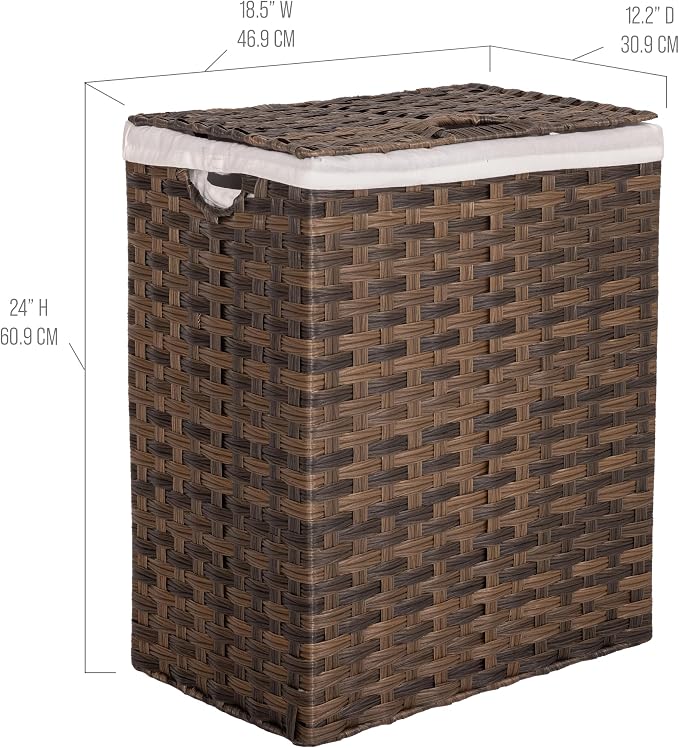 Seville Classics Premium Handwoven Portable Laundry Bin Basket with Carrying Handles, Household Storage for Clothes, Linens, Sheets, Mocha Brown, Rectangular Hamper - Image 5
