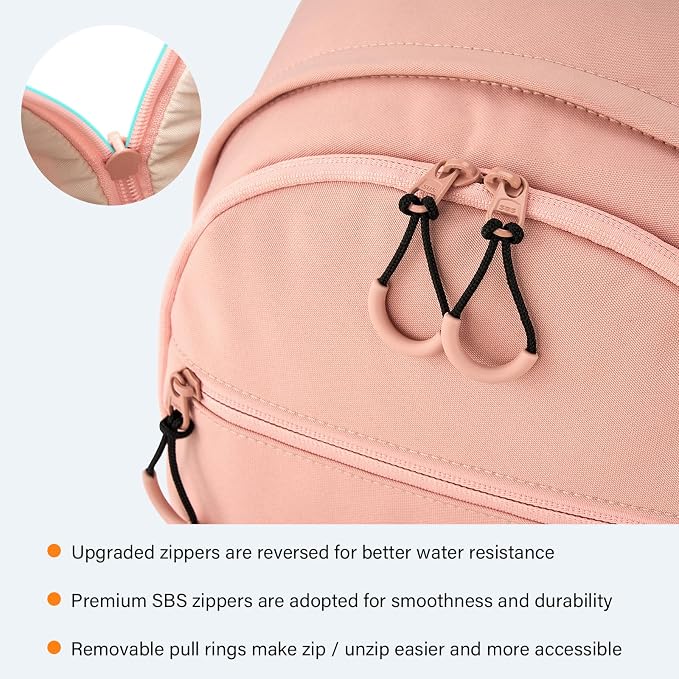 HanTrip Carry On Travel Backpack For Women, 18 Inch Water Resistant Large Backpack Lightweight Bookbag For Men, 8x14x18 Personal Item Bag Casual Daypack Backpacks For Work Office Commuter (Pink) - Image 6