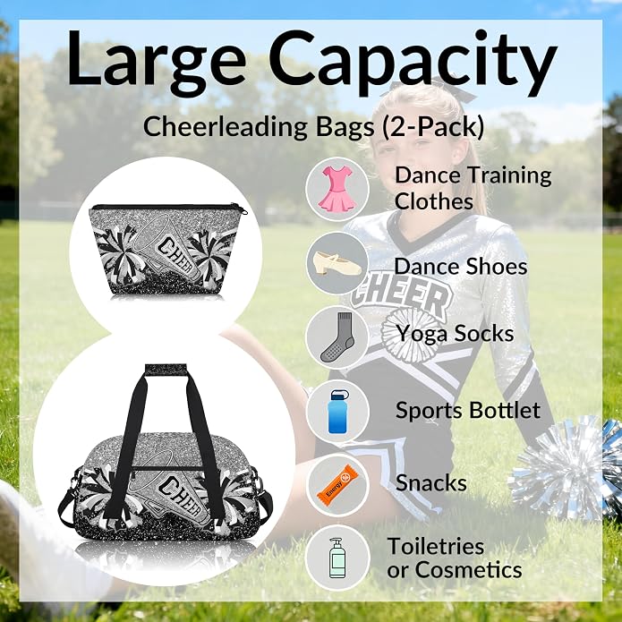 Cheerleading Dance Bag for Women Cheer Team Sport Gym Makeup Cosmetic Bag 2 Pcs Set - Image 2