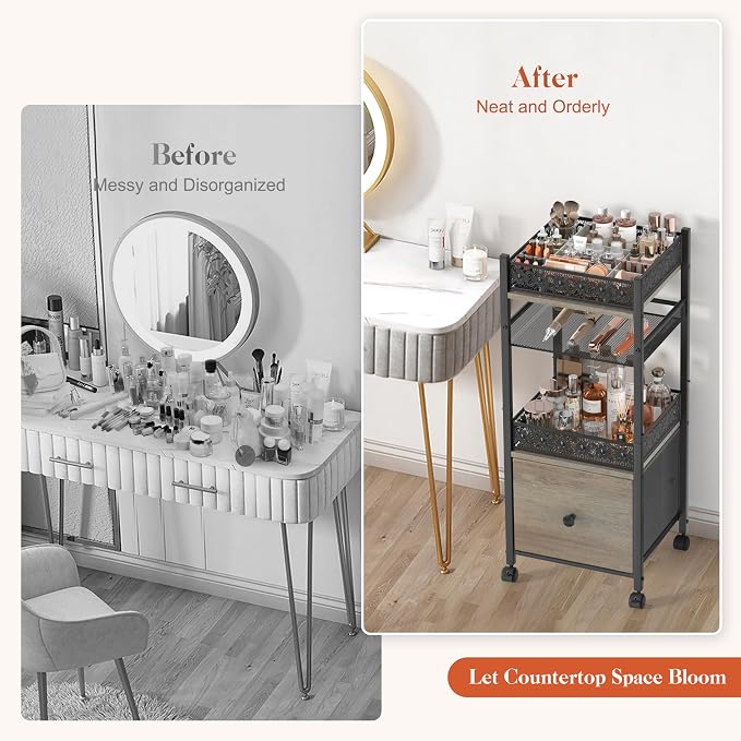 Makeup Organizer, Large Skincare Organizers, Make Up Organizers for Vanity, Makeup Storage Cosmetic Organizer with Drawer, Bathroom Vanity Organizer Makeup Holder Cart for Skin Care Hair Tool Beauty - Image 4