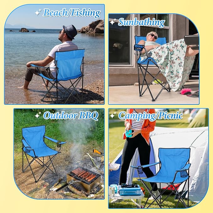 HaSteeL Folding Camping Chair & Carrying Bag, Foldable Camp Chair with Cup Holders for Adults, Portable for Lawn, Outdoors, Fishing, Hiking, Travel, Picnic, Beach, Oversized & Supports 275lbs (Blue) - Image 7