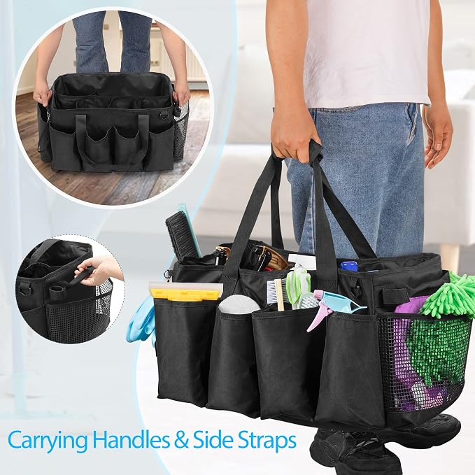 HODRANT Extra-Large Cleaning Caddy with Handles & Multi Pockets | Large Capacity Tote Bag for Cleaning Tools & Products Storage, Cleaner Organizer for Car, Home & Housekeeping Work, Black - Image 5