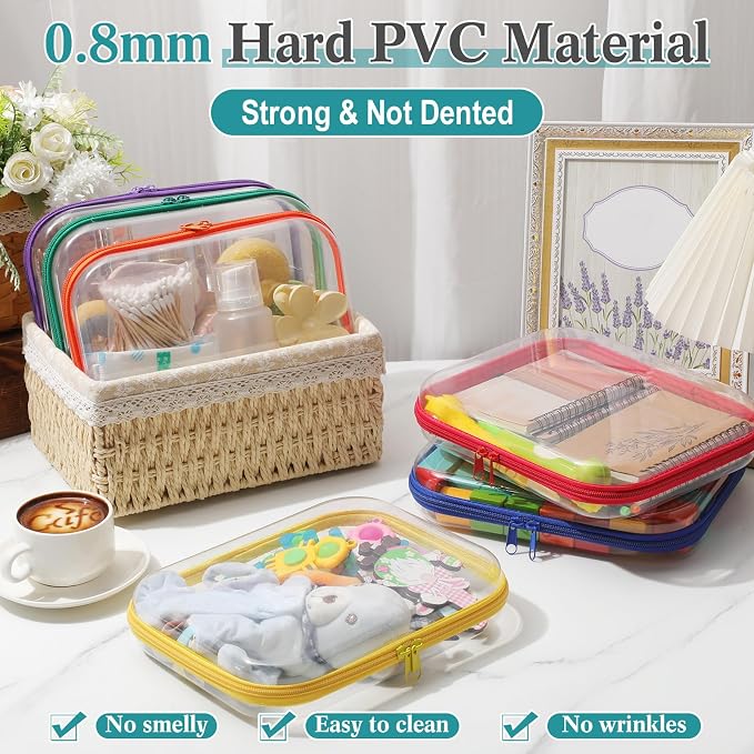 Sanwuta 6 Pcs Clear Hard Zipper Case Plastic Zipper Pouches Transparent Makeup Bag Pencil Case Pouches Toiletry Diaper Bag for Travel Toy Storage Organizer Bins - Image 4