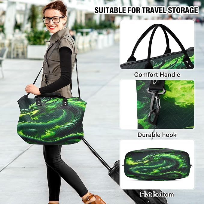 Green Fire Dragon Travel Duffle Bag Gym Yoga Carry on Bags for Men Women Weekender Bag - Image 6