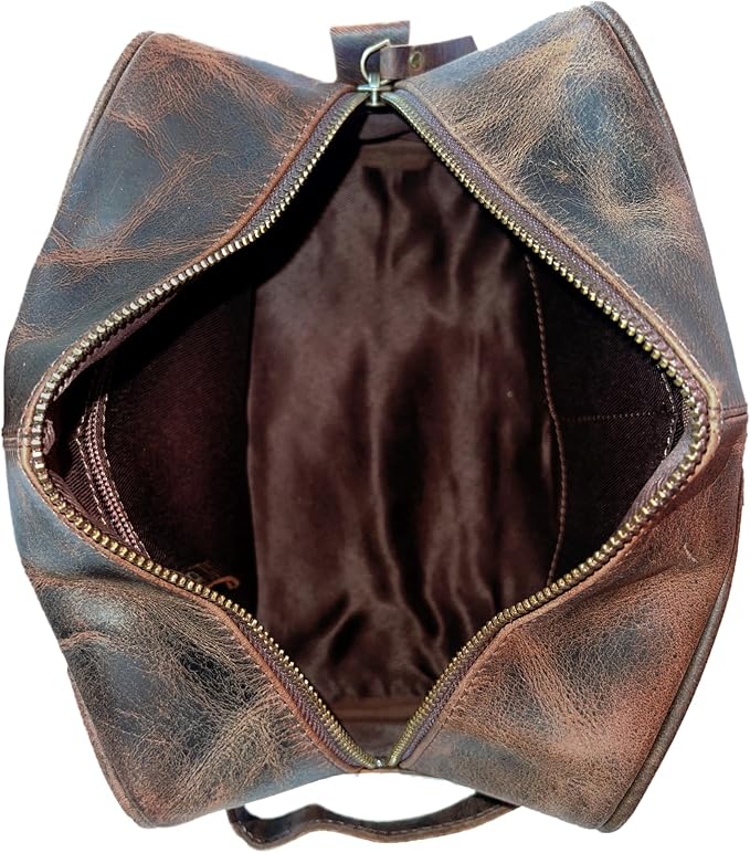 jaald Men's Genuine Brown Leather Toiletry Bag Shaving Bags And Grooming For Travel Groomsmen Gift Men Women Hanging Zippered Makeup Bathroom Cosmetic Pouch Case Make Up kit - Image 6