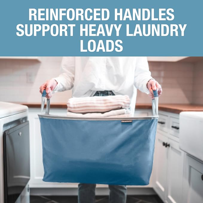 CleverMade Collapsible Laundry Basket 2 Pack – 60L (16 Gal) Foldable Clothes Hamper with Reinforced Handles, Space Saving Fabric Laundry Bin, Holds 55 lbs, Flat Folding for Dorm, Apartment & RV - Denim - Image 4