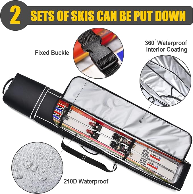 Partage Ski Bag - Ski Bag with Wheels Waterproof Ski Travel Bag Ski Boot Bag 600D Heavy Duty Oxford Fabric - Adjustable Length Up to 200cm Easy to Store and Transport Suitable for Men Women - Image 3