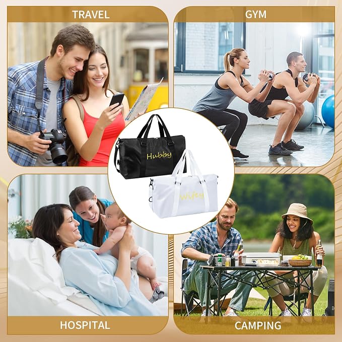 2 Pcs Wifey Hubby Duffle Bag Set White Black Wedding Travel Bags Waterproof Honeymoon Travel Bags Weekender Tote Bag For Women Men Couple Bridal Shower Honeymoon Party Organizer Supplies - Image 7