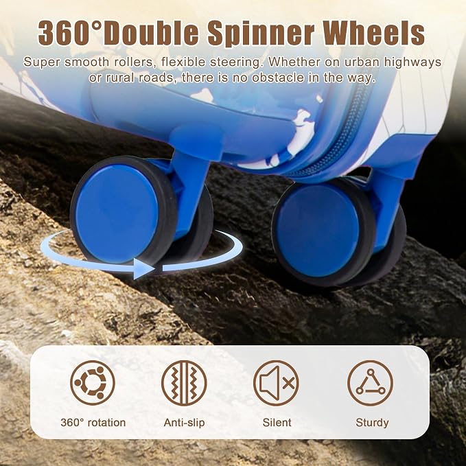 Hardshell Luggage Sets, Lightweight Stripes Suitcases with Spinner Wheels, Blue-PC - Image 4