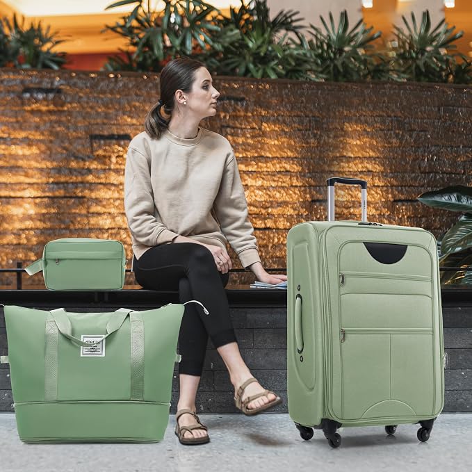 Merax Softside Luggage Set, Travel Suitcase Expandable Lightweight 3 Piece | Luggage Sets with Duffel Bag 22" 26" 30" Suitcase with TSA Lock Spinner Wheels,Light Green - Image 2