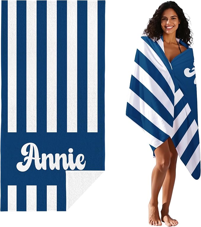 JML Personalized Beach Towel with Name, Custom Cabana Stripe Beach Towel, Customized Microfiber Pool Towel, Quick Dry & Absorbent Swim Towel for Adult,Mother's Day, Birthday, Summer Holiday,Vacation - Image 2