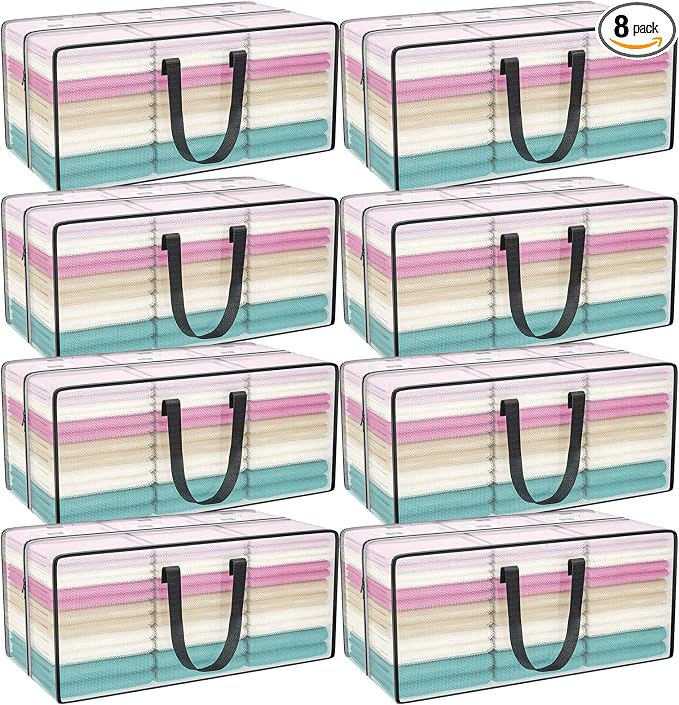 Clear Moving Bags Heavy Duty Extra Large with Strong Zipper Handles | 8 Pack Clothes Storage Bags Totes Space Saving Moving Boxes Bins Packing Bags for College Dorm Compatible with Ikea Frakta by ACNUSIK
