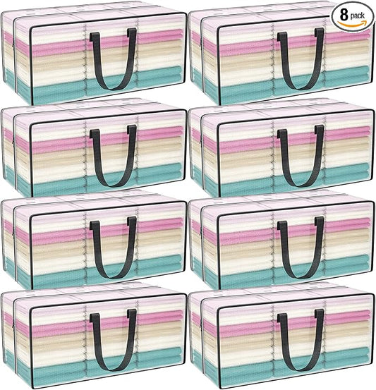 Clear Moving Bags Heavy Duty Extra Large with Strong Zipper Handles | 8 Pack Clothes Storage Bags Totes Space Saving Moving Boxes Bins Packing Bags for College Dorm Compatible with Ikea Frakta by ACNUSIK