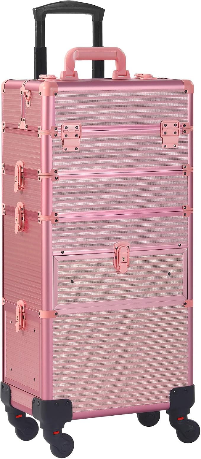 Somduy Rolling Makeup Case with Drawer, Makeup Train Case, 4 in 1Cosmetology Case on Wheels, Christmas Gift, Large Makeup Case Organizers, Profesional Cosmetic Case for Salon Barber, Light pink - Image 8