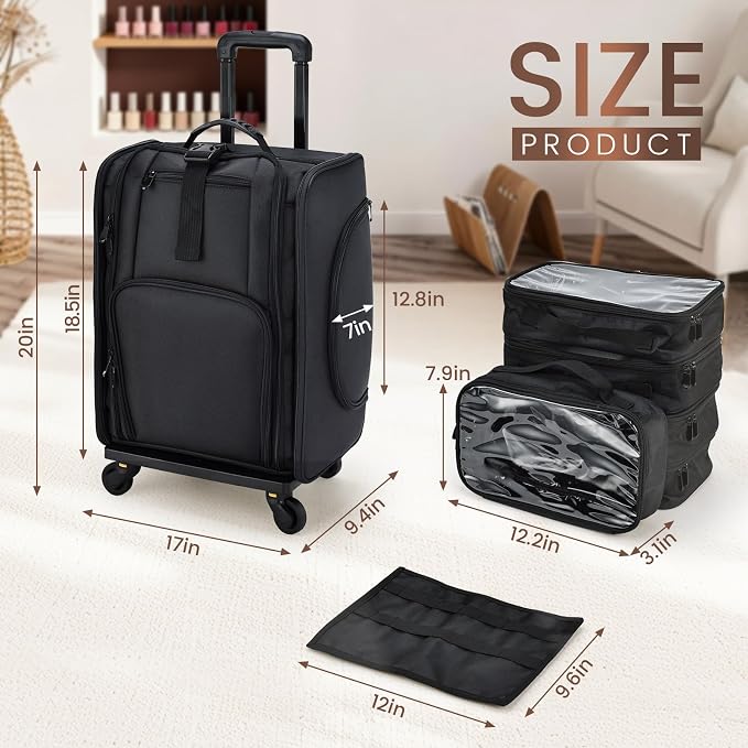 Stagiant Rolling Makeup Case Professional Travel Makeup Organizer Make up Storage Cosmetic Trolley Suitcase Makeup Storage - Image 6