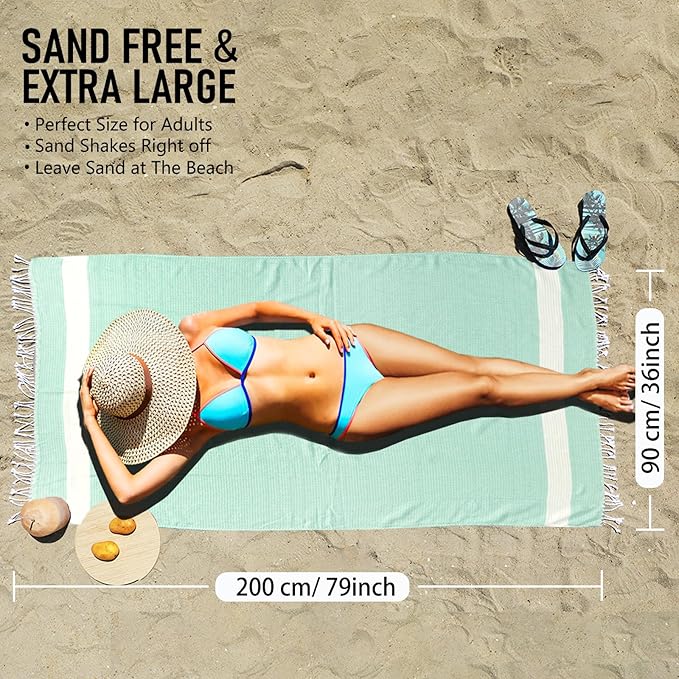 4 Pack Cotton Turkish Beach Towel Lightweight Thin Travel Vacation Essentials Oversized XL Towels Set for Pool Swim Bath Camping Cruise Accessories Absorbent Quick Dry Sand Free Bulk clearance Blanket