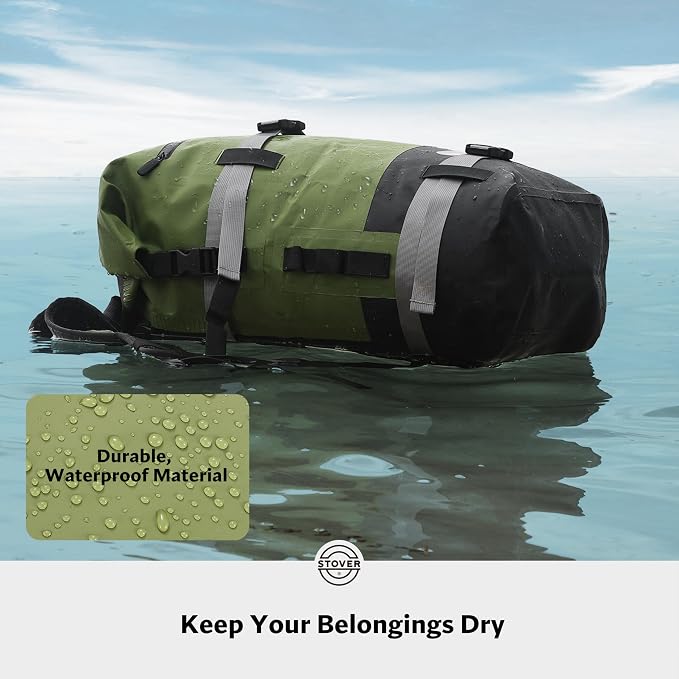 STOVER 30/40/55L Waterproof Dry Backpack & Phone Case - Large Floating Dry Bag for Kayaking, Travel, Hiking, Fishing, Camping, Motorcycles & Beach, Heavy-Duty Roll Top Men/Women (Green) - Image 3