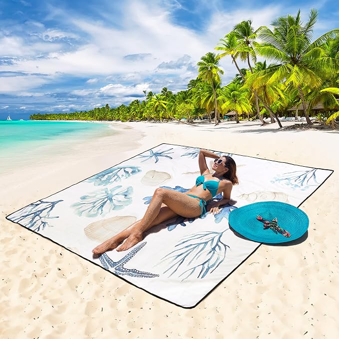 WIWIGO Beach Blanket Waterproof Sandproof Beach Mat 79" X 83"/10'x9'for 2-8 Adults Quick Drying Outdoor Picnic Mat Beach Accessories for Travel, Camping, Hiking - Image 5