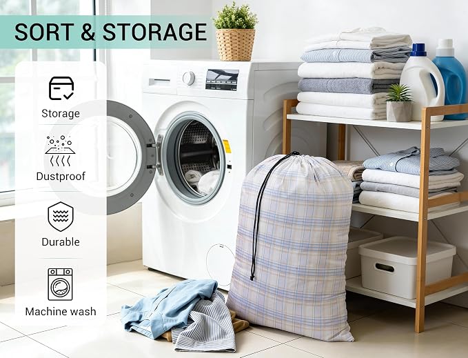 ZPECC Bulk Travel Laundry Bag,Extra Large Heavy Duty Laundry Bags 24 Pack,Washable Dirty Clothes Organizer for Commercial College Dorm Hotel Camping and Home Storage 30x40(Light Purple Checkered) - Image 5