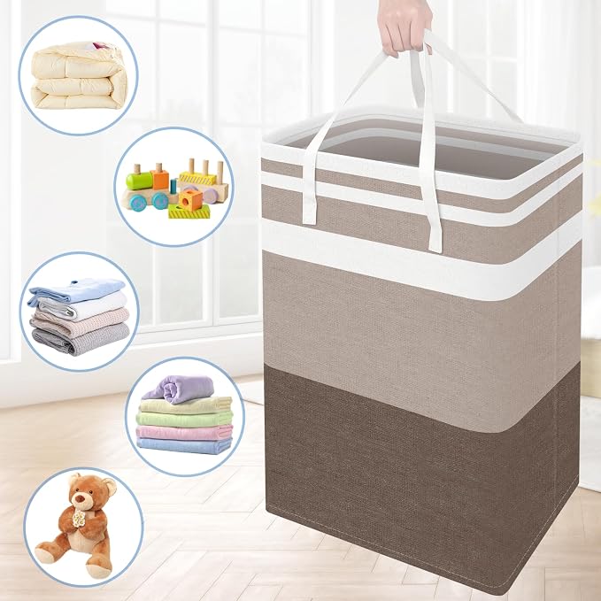 BlissTotes 3-Pack Laundry Basket, Freestanding＆Waterproof Laundry Hamper, Collapsible Tall Clothes Hamper with Easy Carry Handles for Clothes, Towels in the Family and Dorm,Gradient Khaki,88L - Image 7