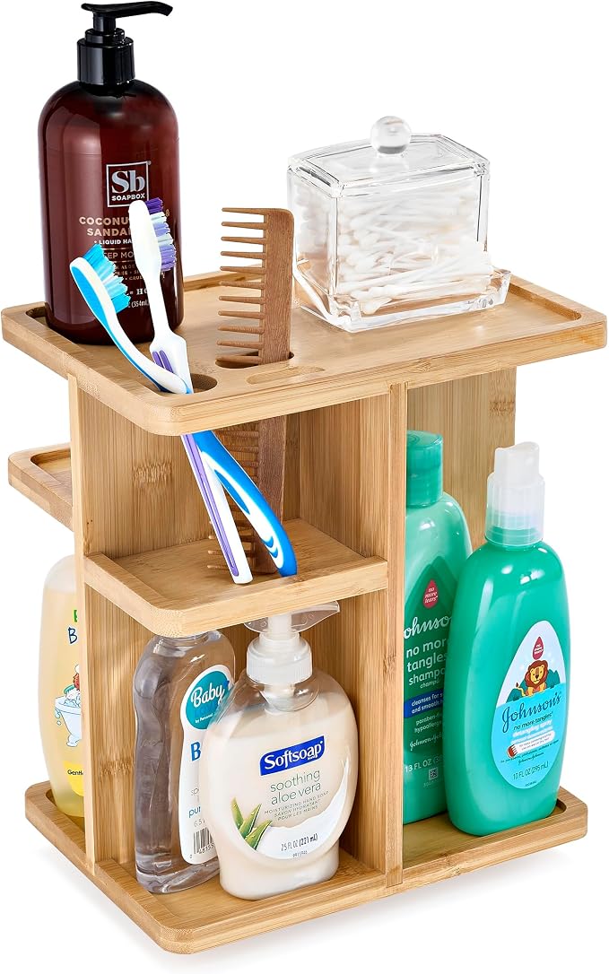 Sorbus 360° Makeup Organizer - Bamboo Wood Make Up Storage Carousel for Cosmetics, Skin Care Rotating Makeup Organizer for Vanity, Bathroom Storage - Image 6