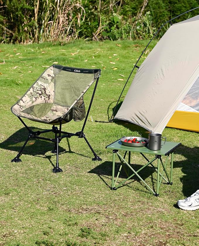 iClimb Ultralight Compact Camping Folding Beach Chair with Anti-Sinking Large Feet and Back Support Webbing (Woodland - Square Frame - 2PC) - Image 2