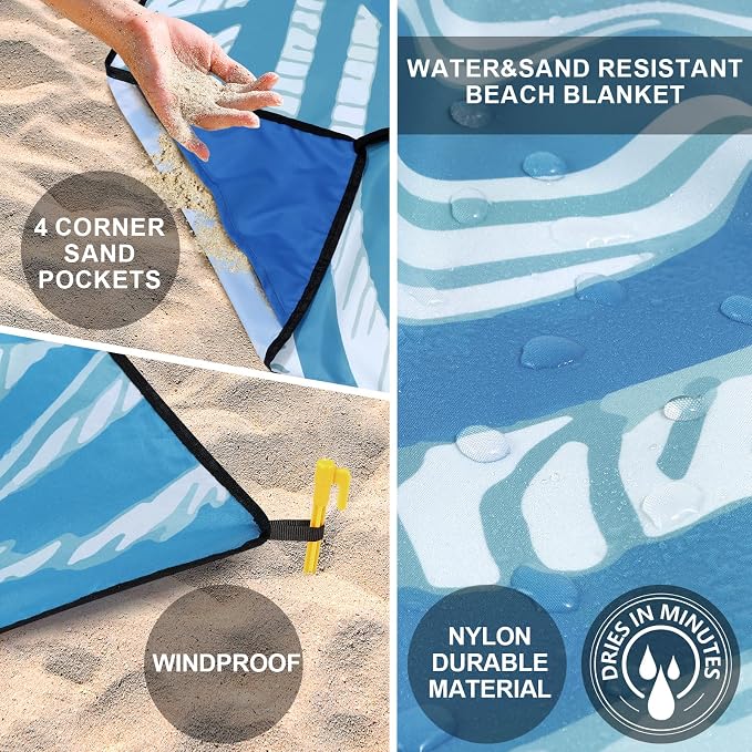 WIWIGO Beach Blanket Waterproof Sandproof Beach Mat 79" X 83"/10'x9'for 2-8 Adults Quick Drying Outdoor Picnic Mat Beach Accessories for Travel, Camping, Hiking - Image 3
