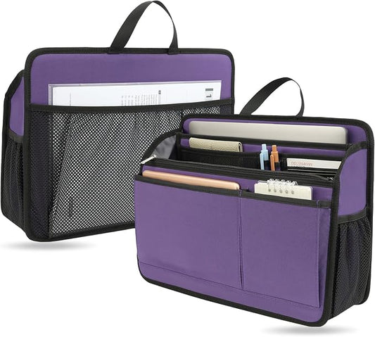 Large Rugged Organizer Insert for Briefcase Tote Shoulder Messenger Bag-20 Pockets,Padded Water-repellent Nylon-Purple by DELTAMANN